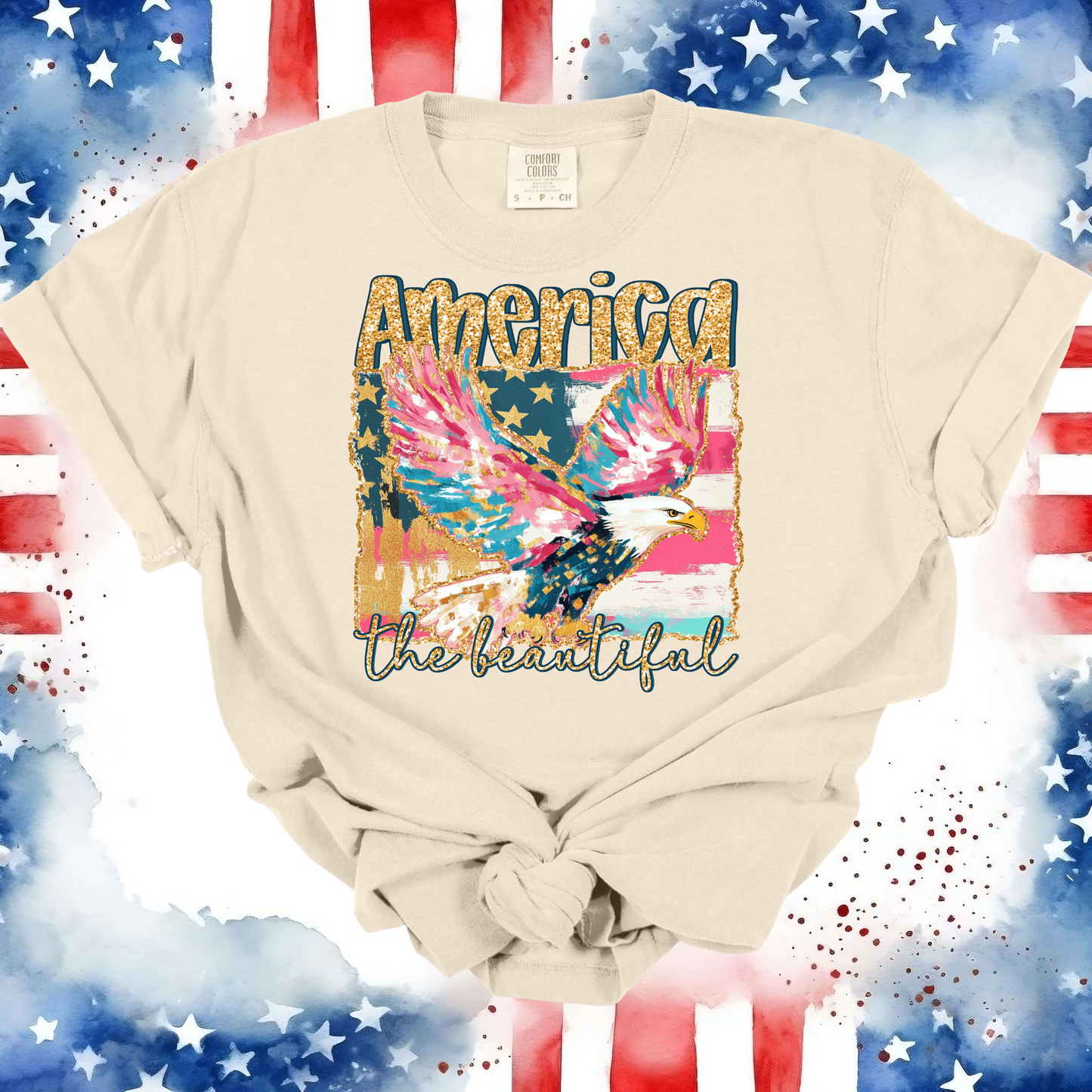 America the Beautiful Watercolor Eagle Short Sleeve TShirt