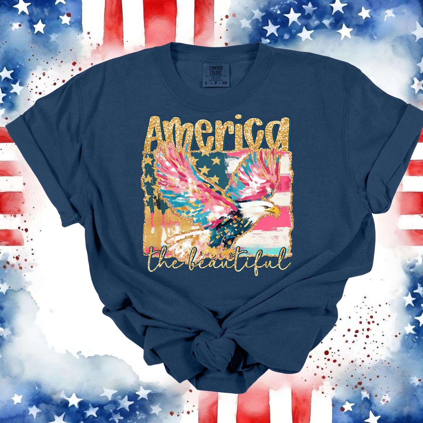 America the Beautiful Watercolor Eagle Short Sleeve TShirt