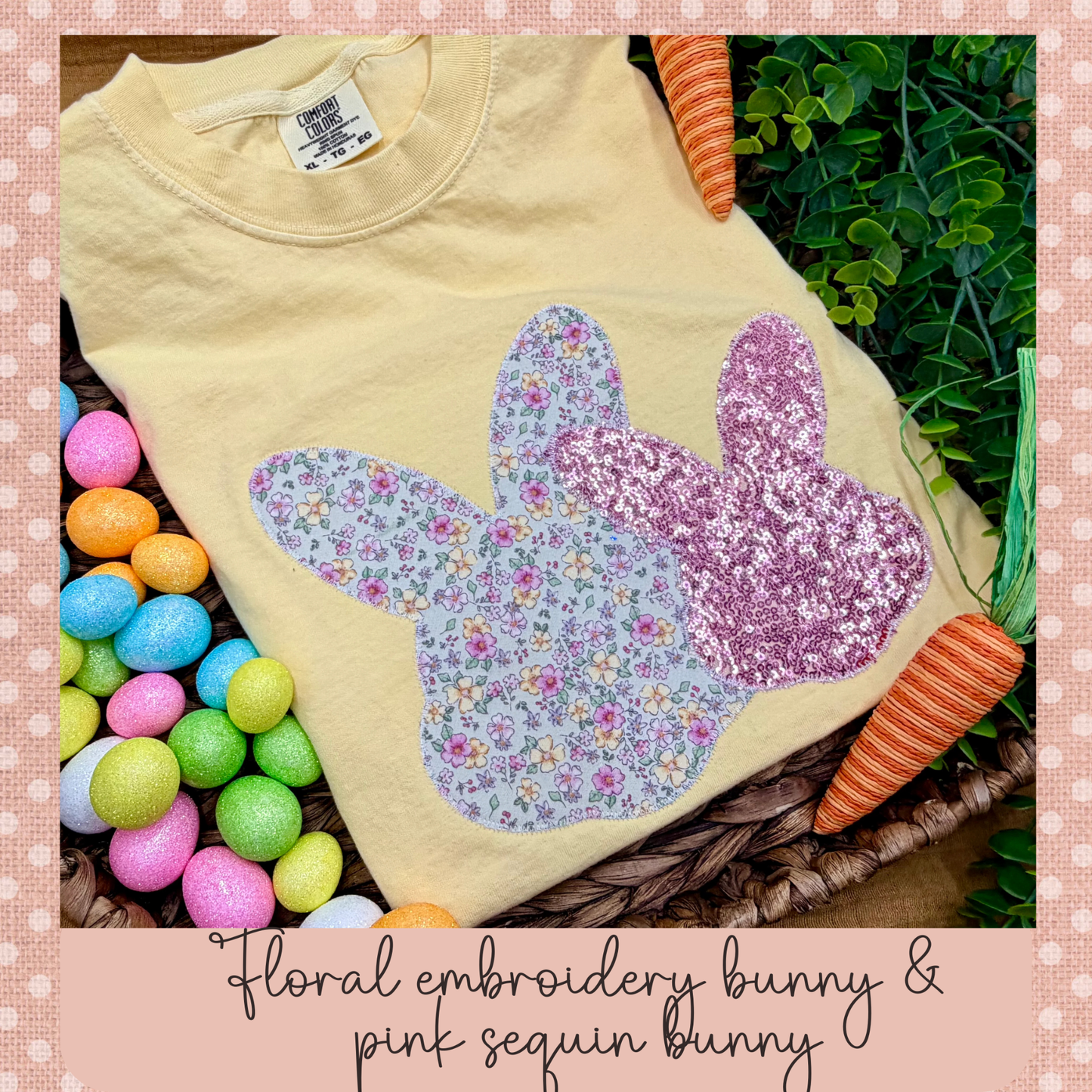 Pink Floral Bunny And Pink Sequin Bunny Tshirt Or Crewneck Sweatshirt