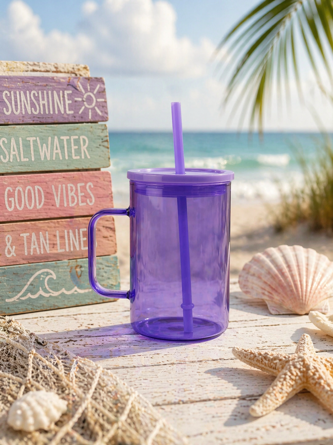 Sunshine & Saltwater Sips Custom 15 oz Glass Mug