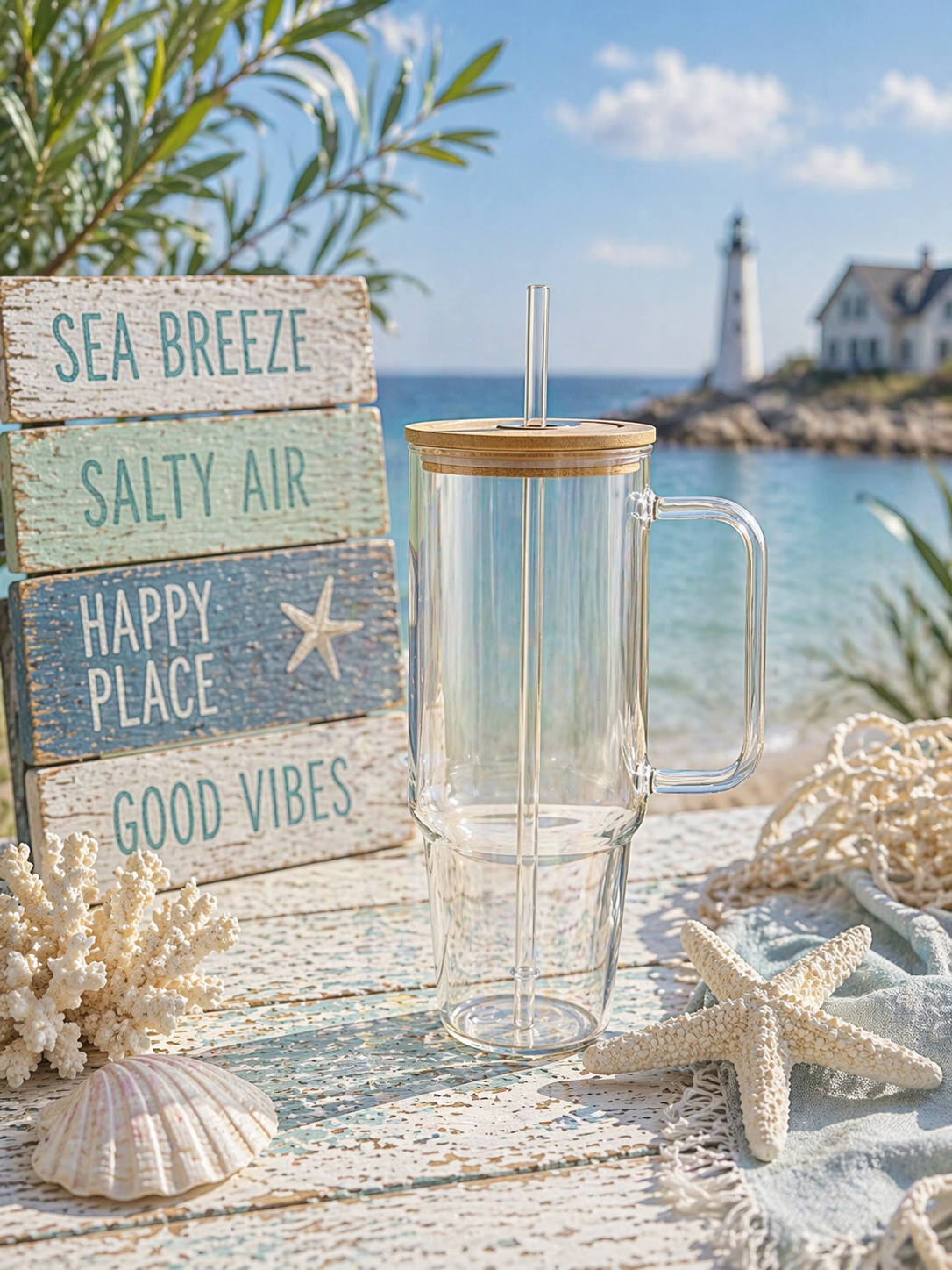 Sunshine & Saltwater Sips Custom 40 oz Clear Tumbler