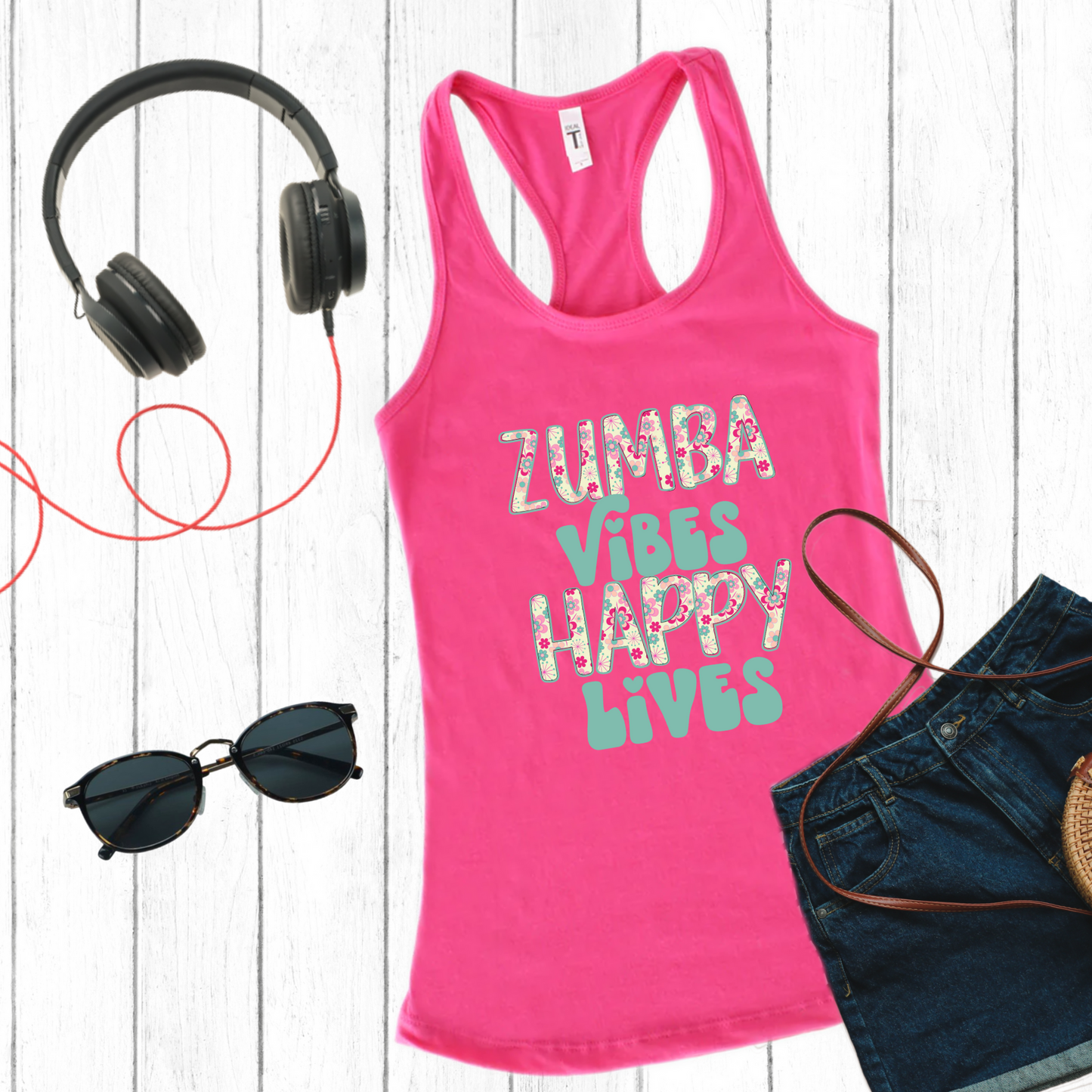 Zumba Vibes, Happy Lives Floral- TShirt or Tank Top