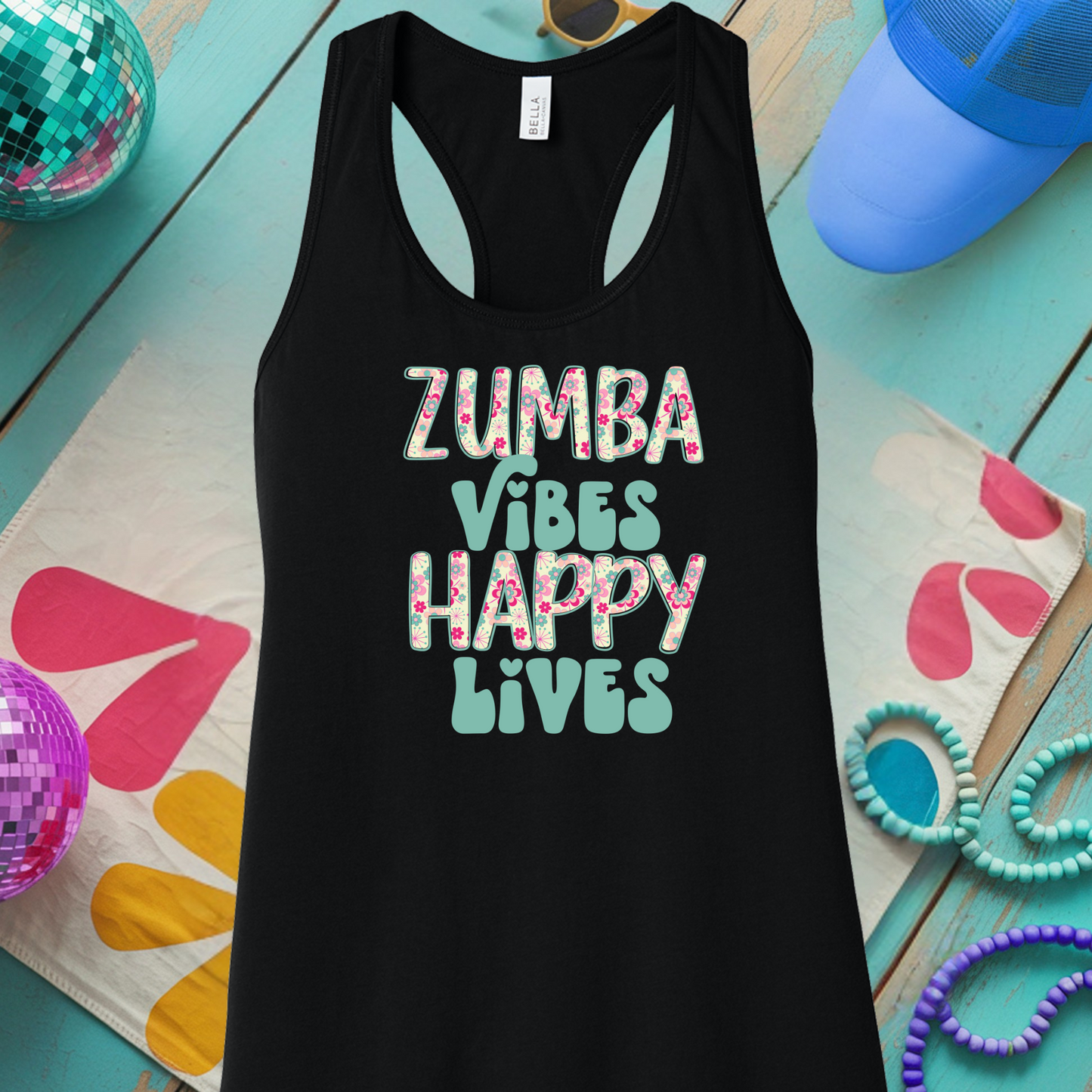 Zumba Vibes, Happy Lives Floral- TShirt or Tank Top