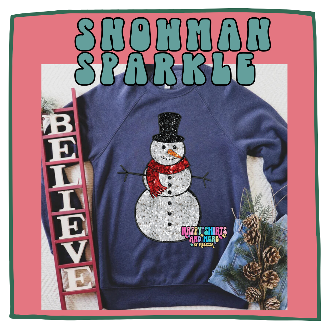 Sparkle Snowman faux glitter design Sweatshirt or Hoodie