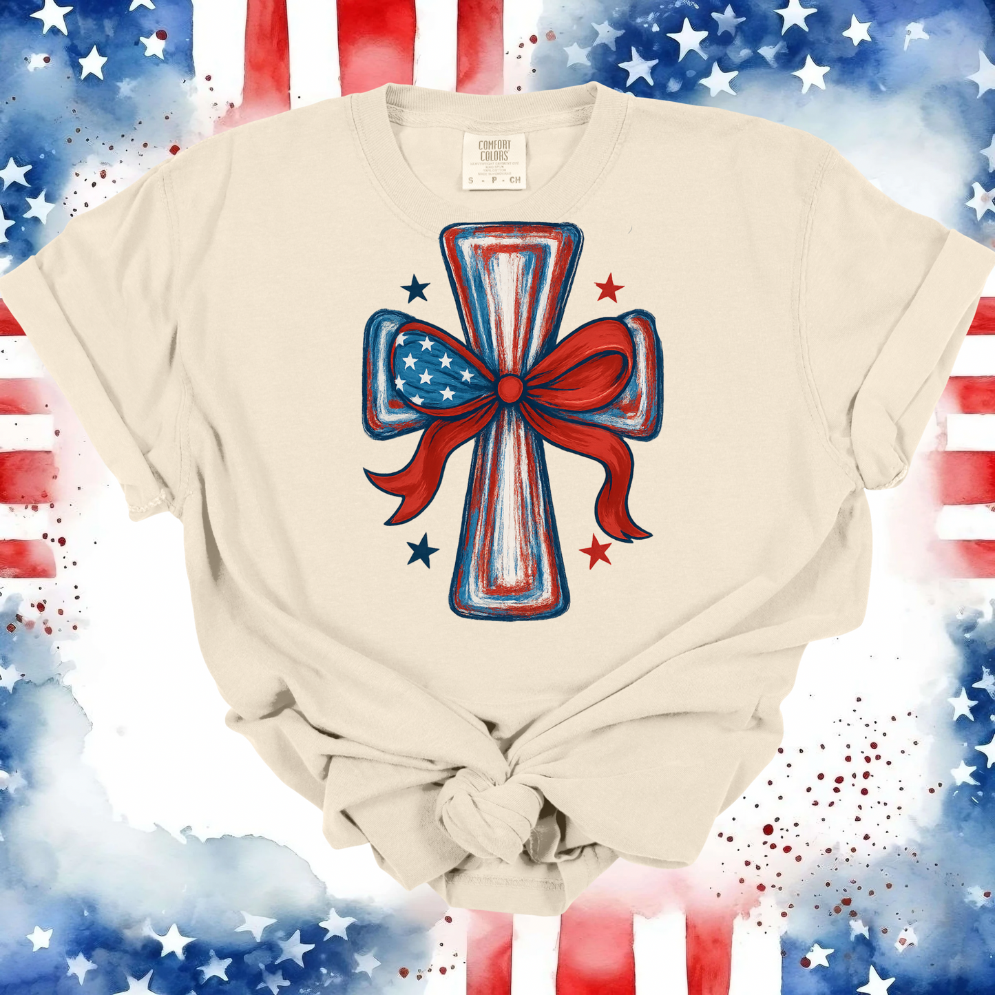USA Flag with gold outline. Short Sleeve Shirt