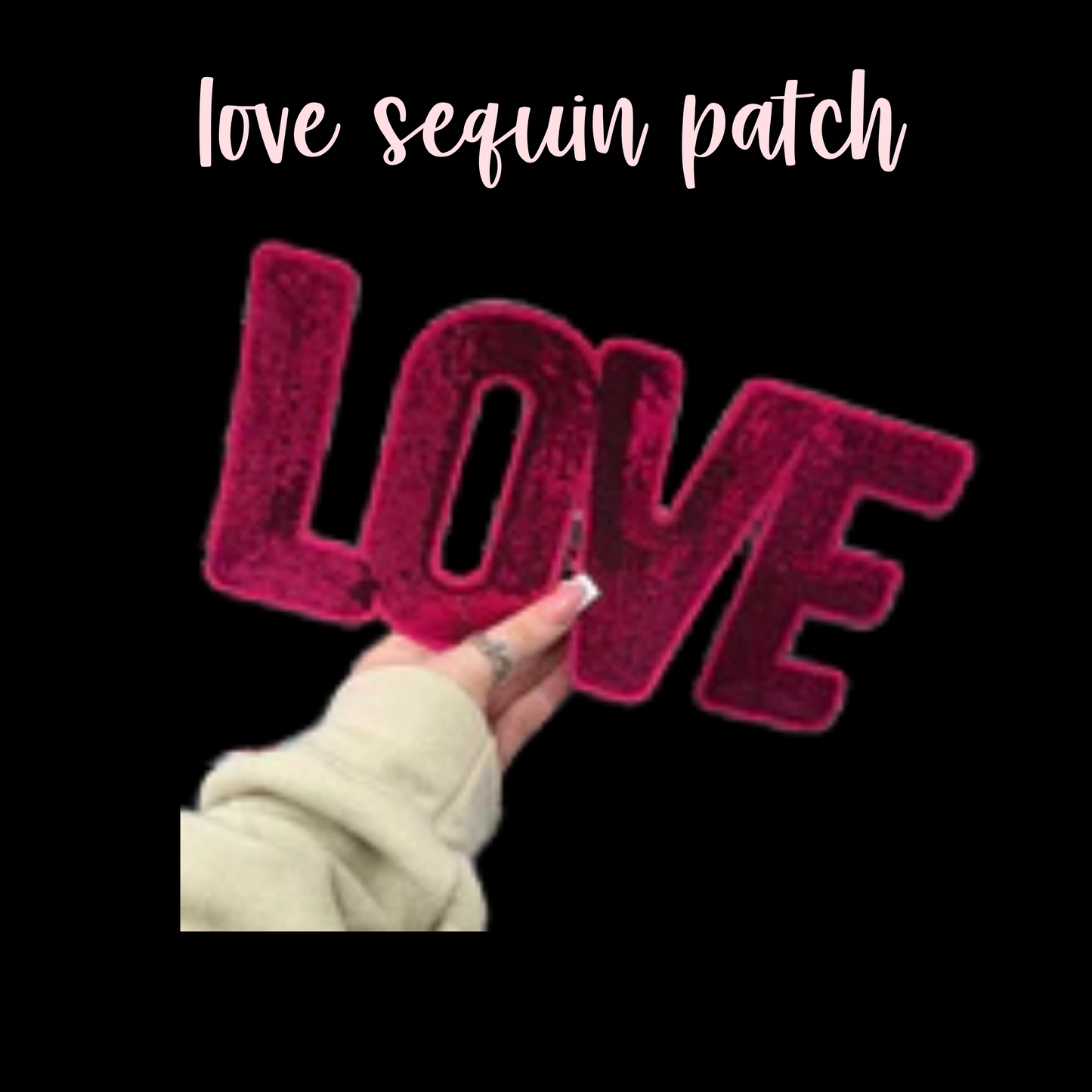 Valentines/Love sequin patch on a sweatshirt