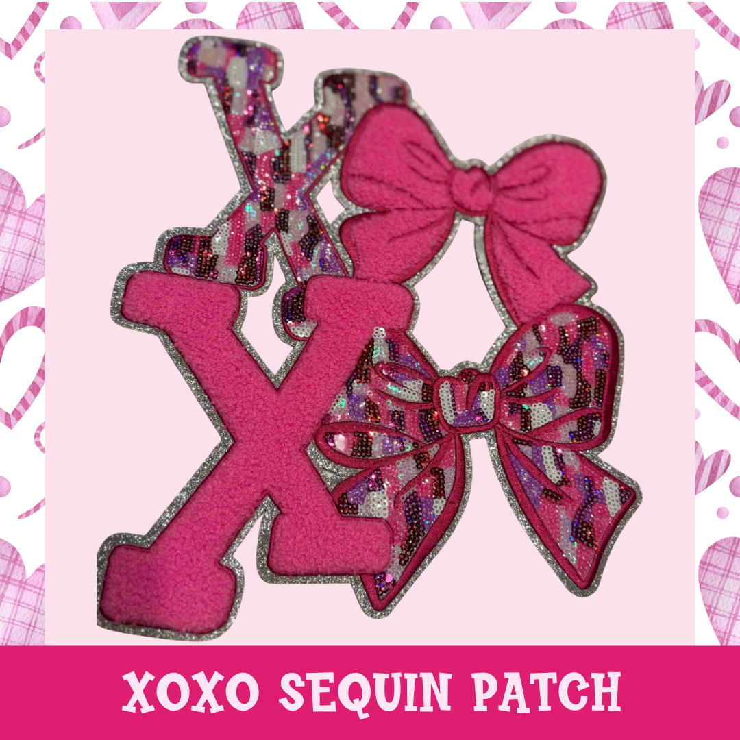 XOXO Sequin Hot Pink Bow Patch Appliqué – Sparkle Valentine Design Apparel