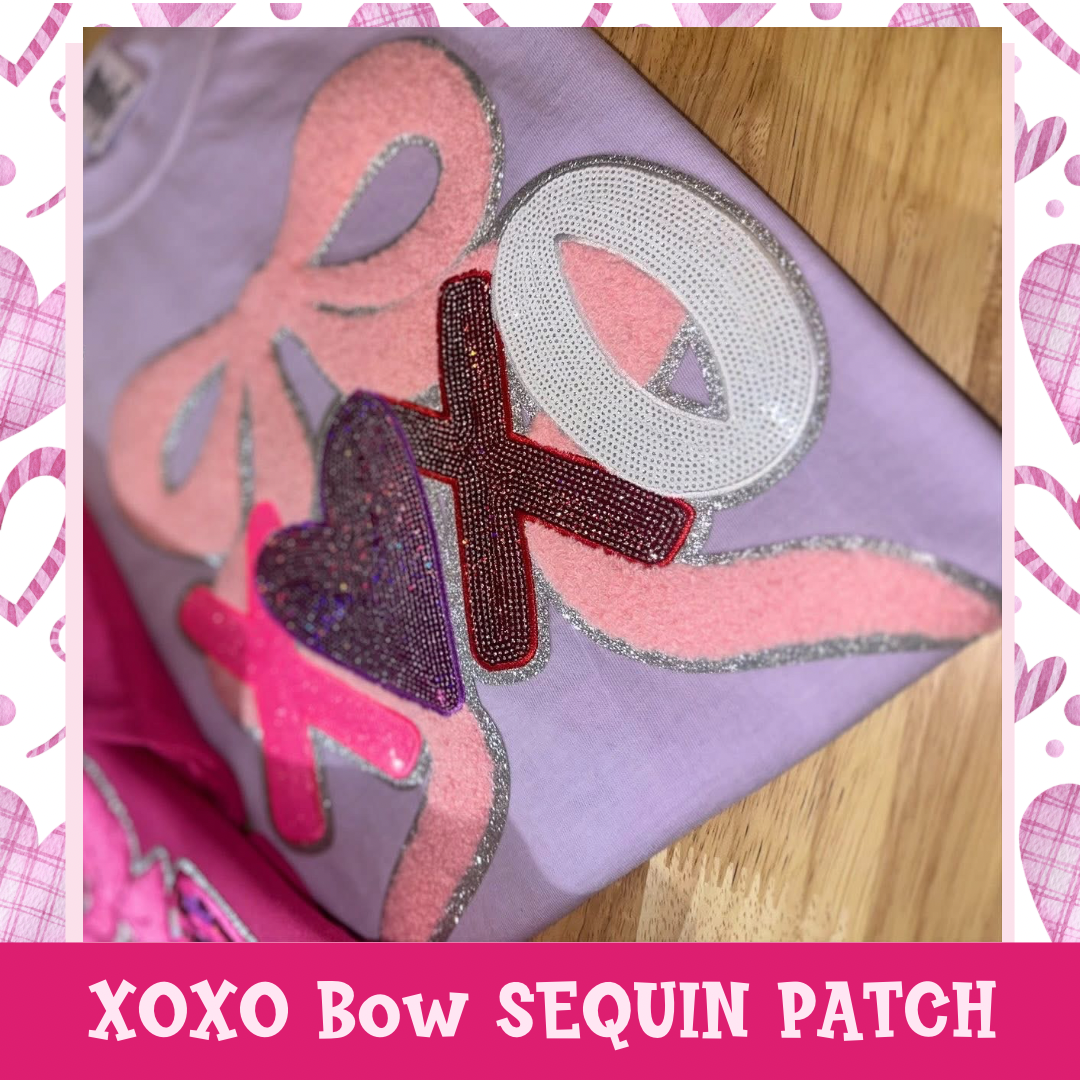 XOXO Sequin Light Pink Bow Patch Appliqué – Sparkle Valentine Design Apparel