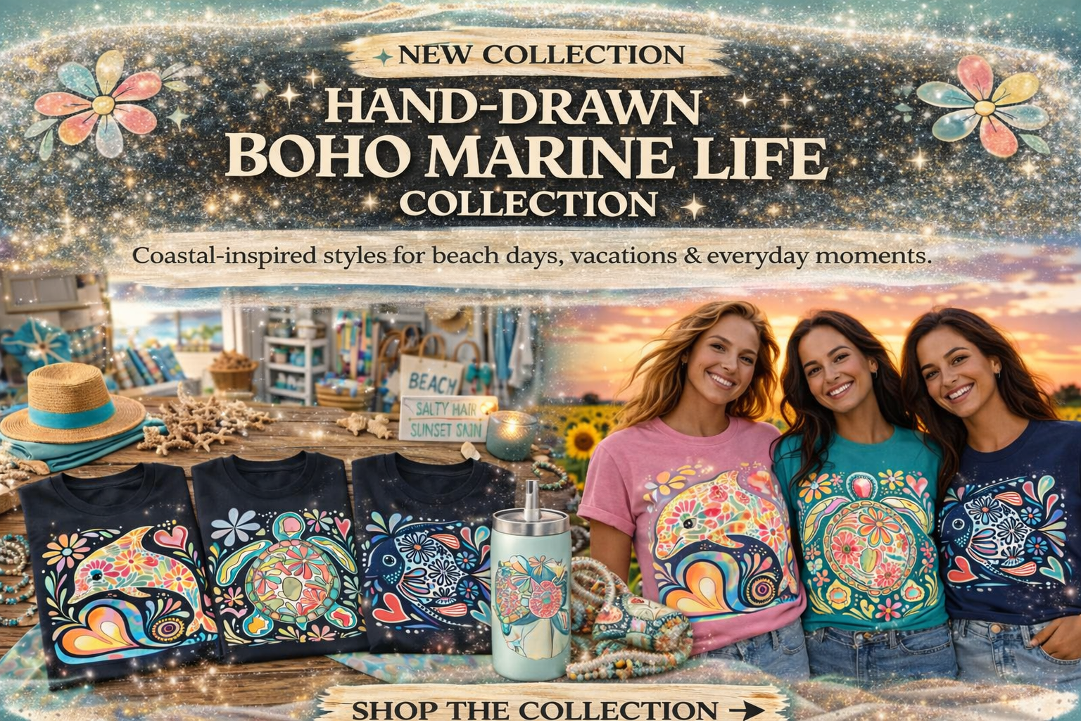 Boho Marine Life- Exquisite Hand Drawn Coastal Inspired