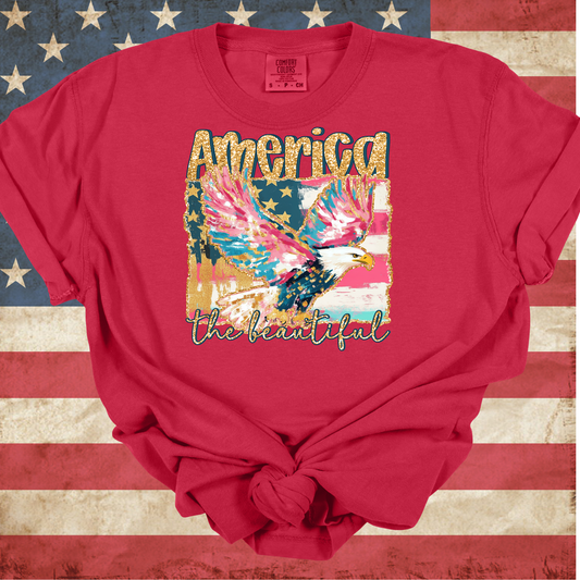 America the Beautiful Watercolor Eagle Short Sleeve TShirt