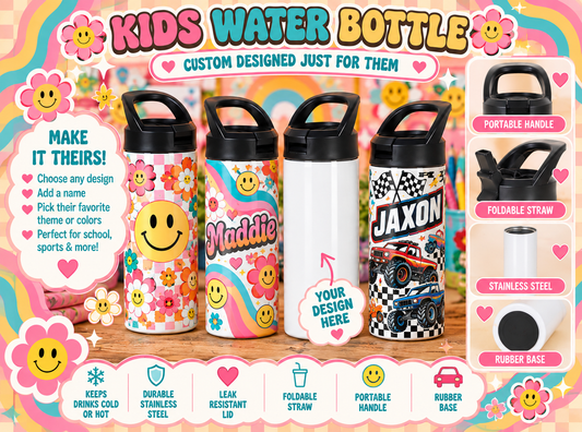 Kids flip top water bottle with custom design