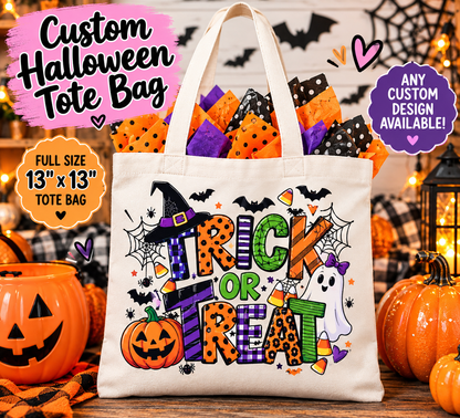 Custom Halloween Trick or Treat Bag- Full Size 13x13