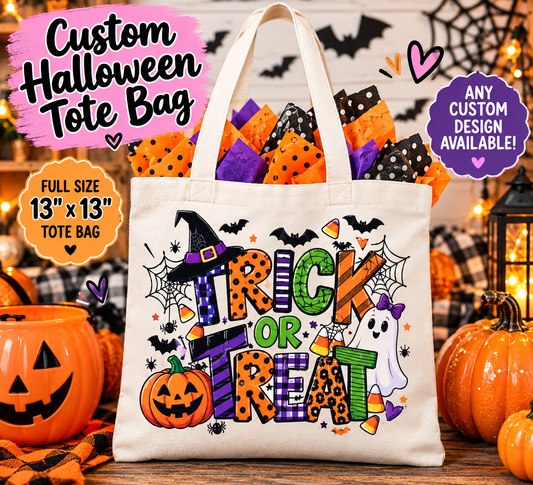 Custom Halloween Trick or Treat Bag- Full Size 13x13