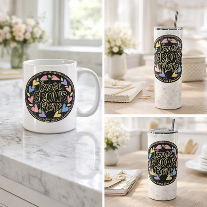 Personalized Love Grows Here Pillow- Mimi/Nana/Mom/Grandma, etc.