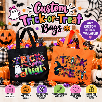 Custom Halloween Trick or Treat Bags- Mini Size 8x8