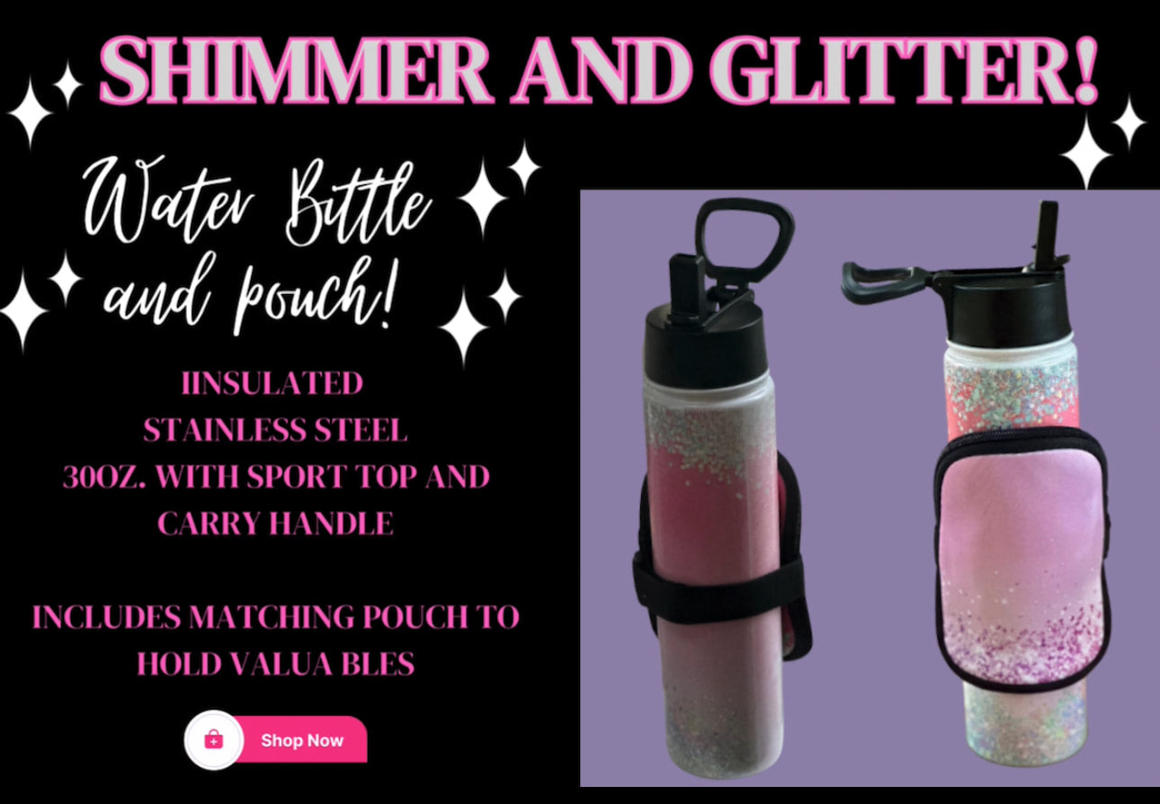 Shimmer and Sparkle Water Bottle with Attachable Pouch