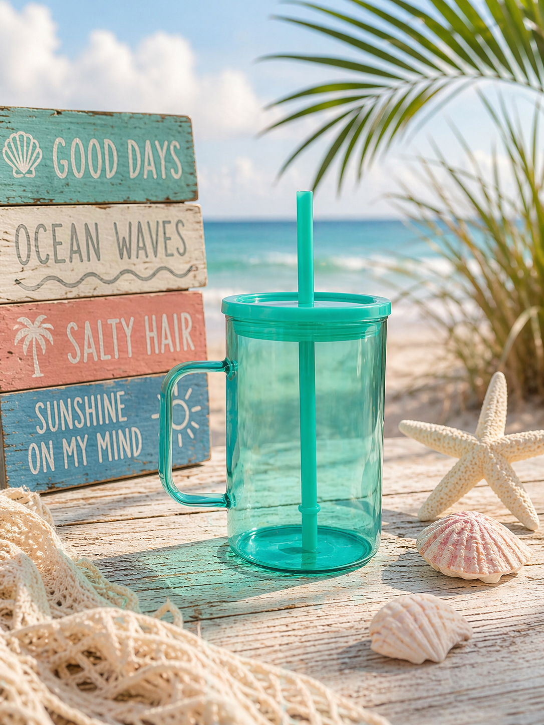 Sunshine & Saltwater Sips Custom 15 oz Glass Mug