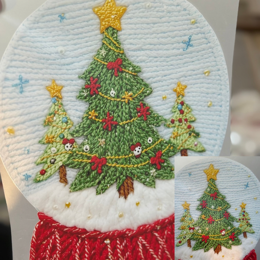 Christmas Tree  snow globe Faux embroidery