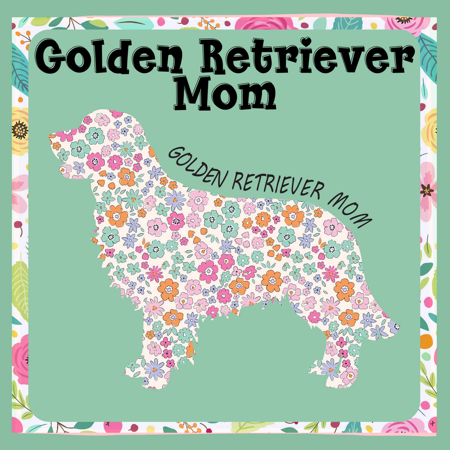 Floral Outline Golden Retriever Mom Comfort Colors T-Shirt