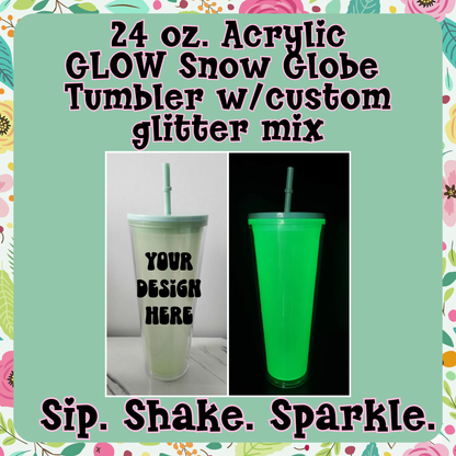 ✨ 24oz Glow-in-the-Dark Snow Globe Acrylic Tumbler ✨