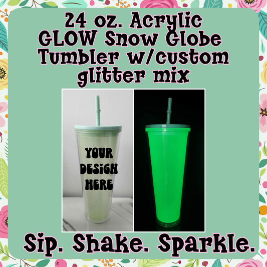 ✨ 24oz Glow-in-the-Dark Snow Globe Acrylic Tumbler ✨