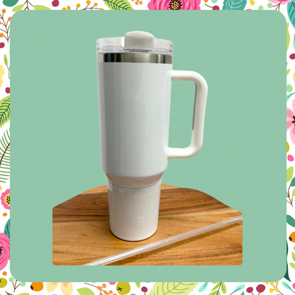 NEW! Sip & Snack! 40 oz. Custom stainless steel insulated tumbler with handle and detachable snack container