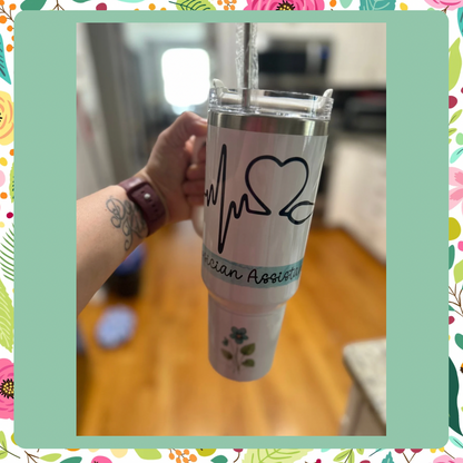 NEW! Sip & Snack! 40 oz. Custom stainless steel insulated tumbler with handle and detachable snack container