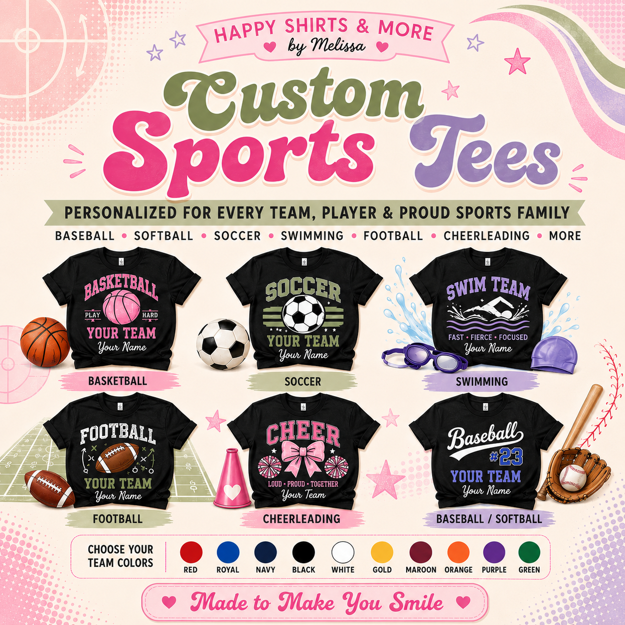 Custom Sports Tees/ Optional Add on Water Bottle