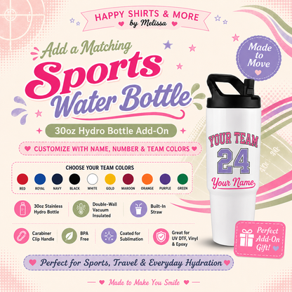 Custom Sports Tees/ Optional Add on Water Bottle