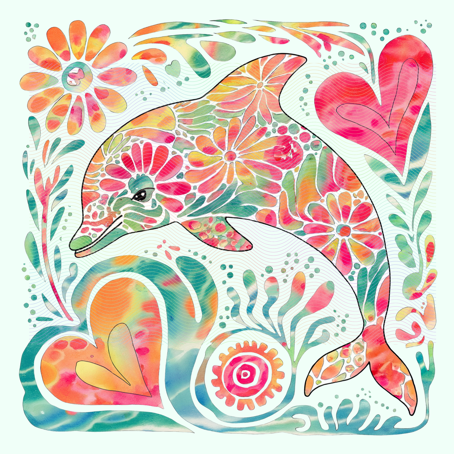 Boho Marine Life- Hand Drawn Dolphin