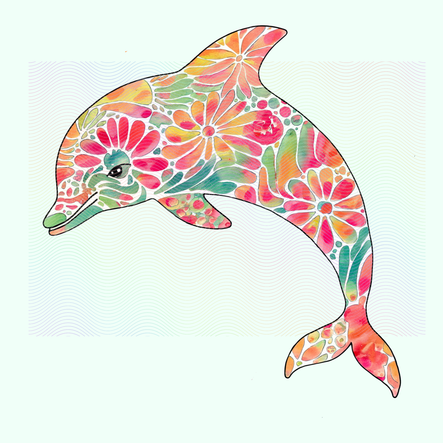 Boho Marine Life- Hand Drawn Dolphin