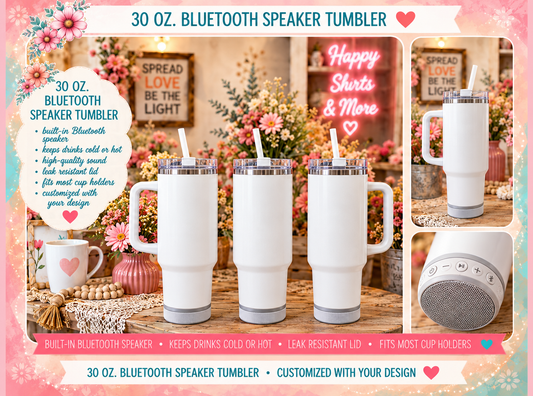 30 oz. Customized Bluetooth Speaker Tumbler with handle