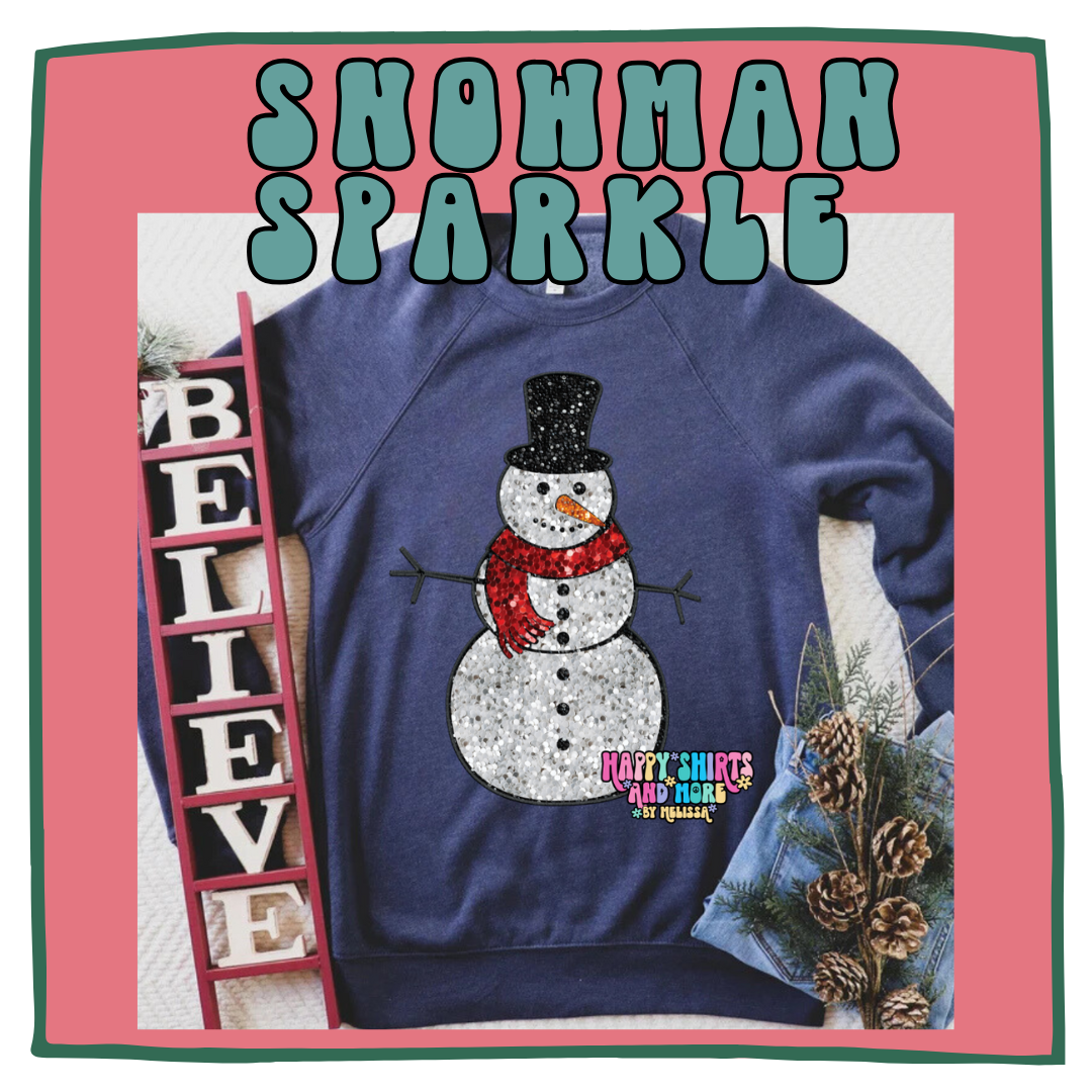 Sparkle Snowman  faux glitter  design  Sweatshirt or Hoodie