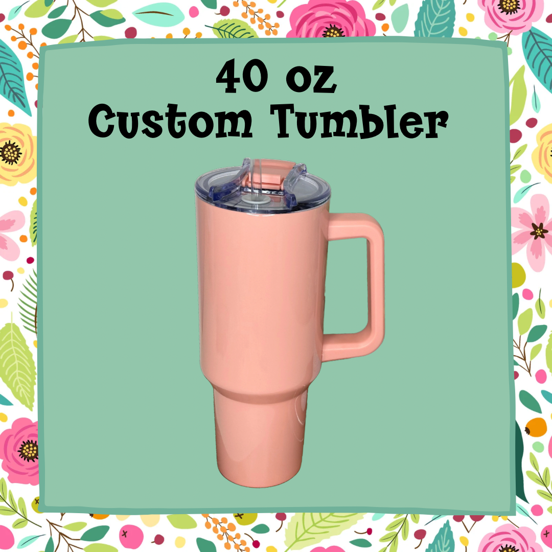 40 oz. Custom stainless steel insulated tumbler with handle- Peach