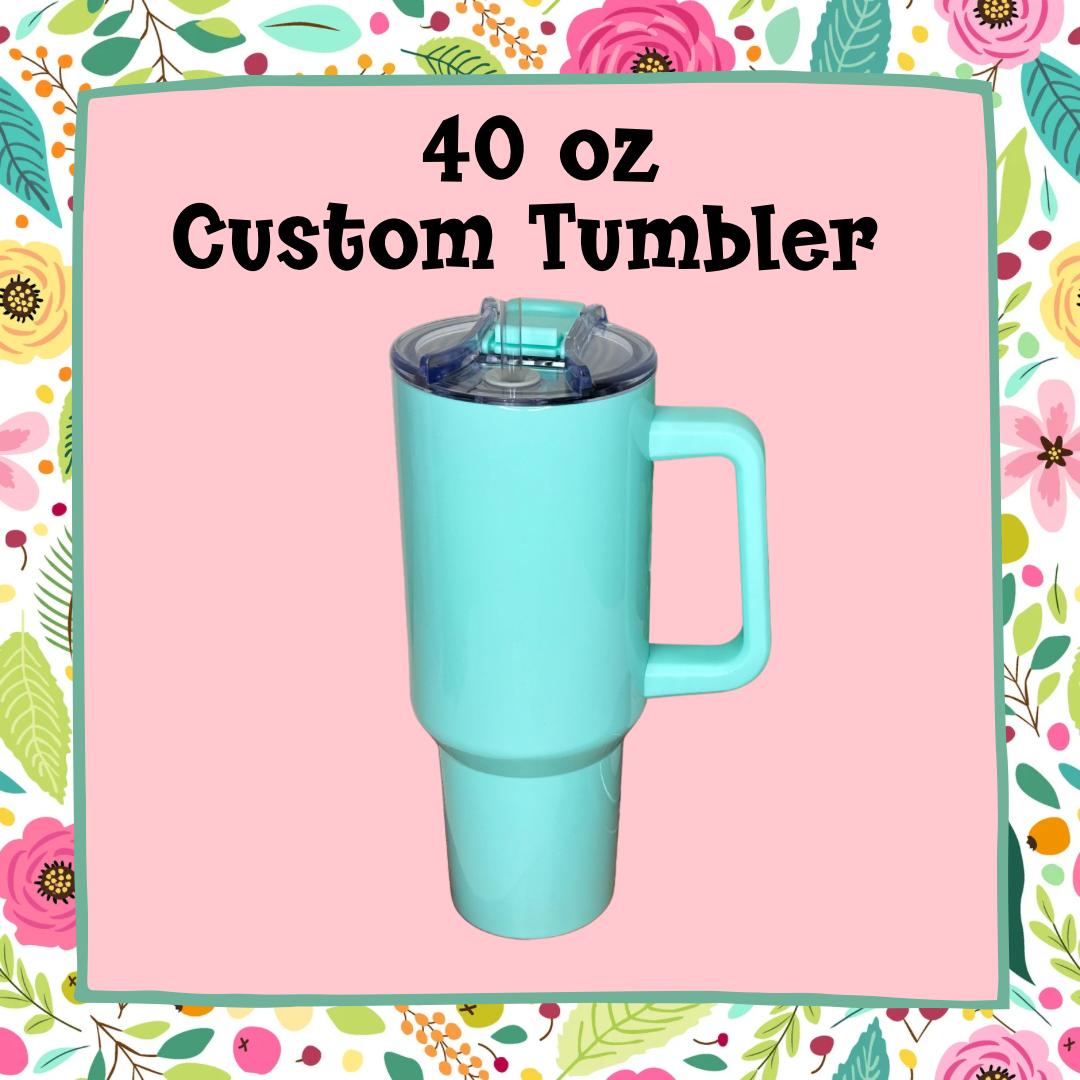 40 oz. Custom stainless steel insulated tumbler with handle- Turquoise