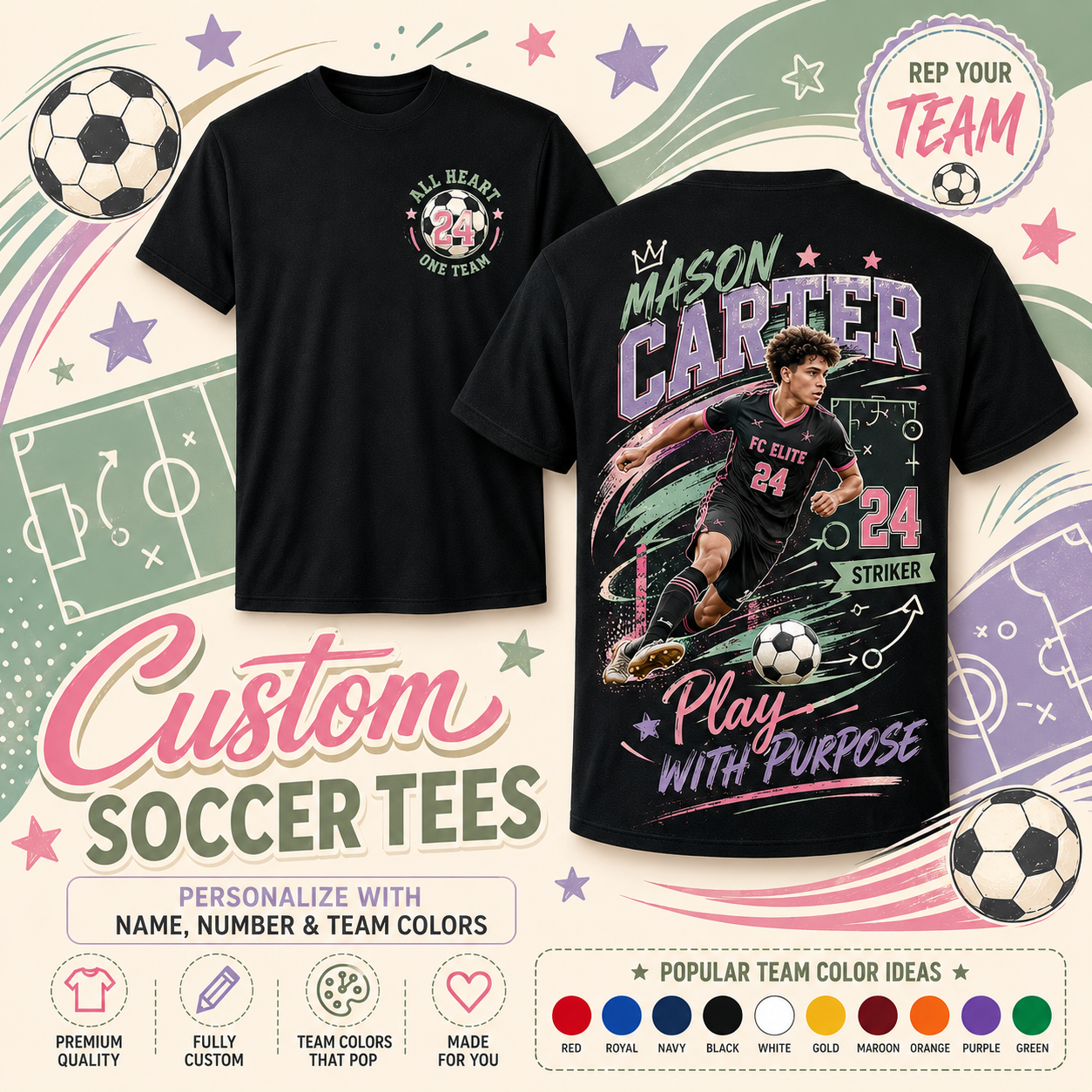 Custom Sports Tees/ Optional Add on Water Bottle