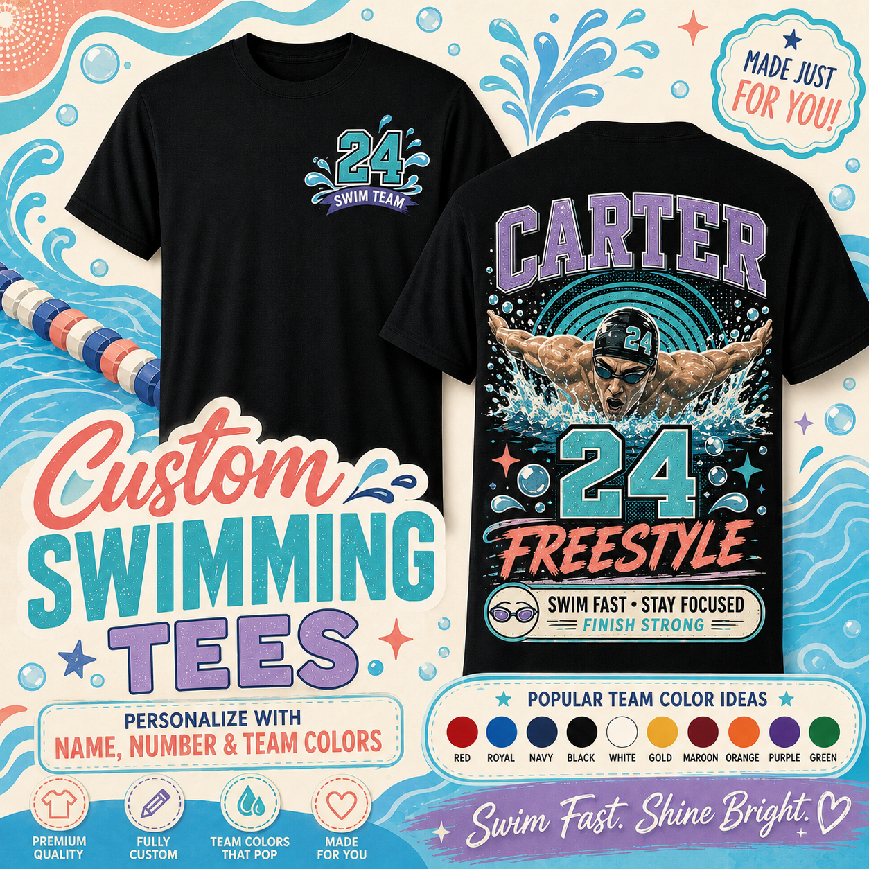Custom Sports Tees/ Optional Add on Water Bottle