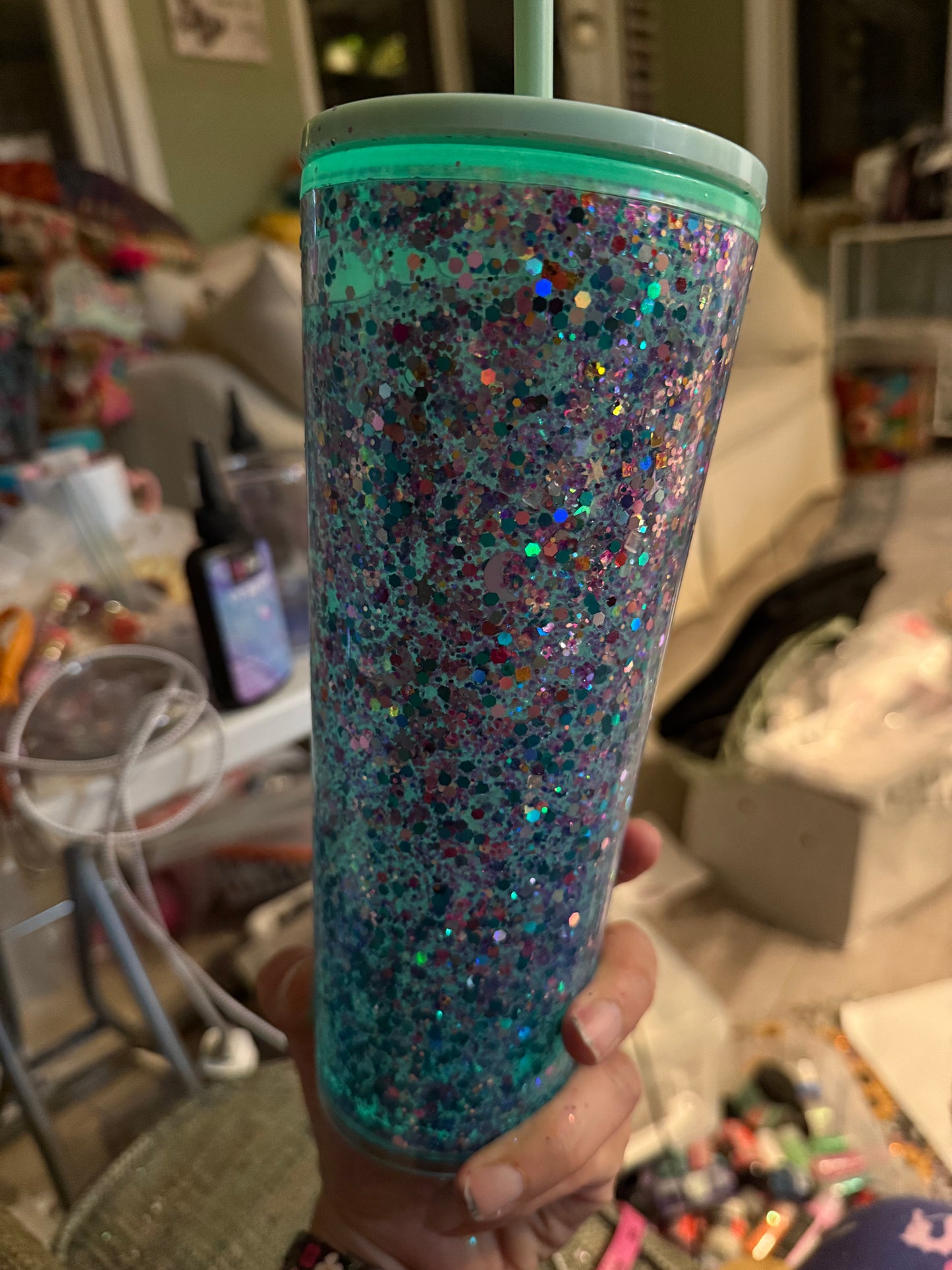 ✨ 24oz Glow-in-the-Dark Snow Globe Acrylic Tumbler ✨