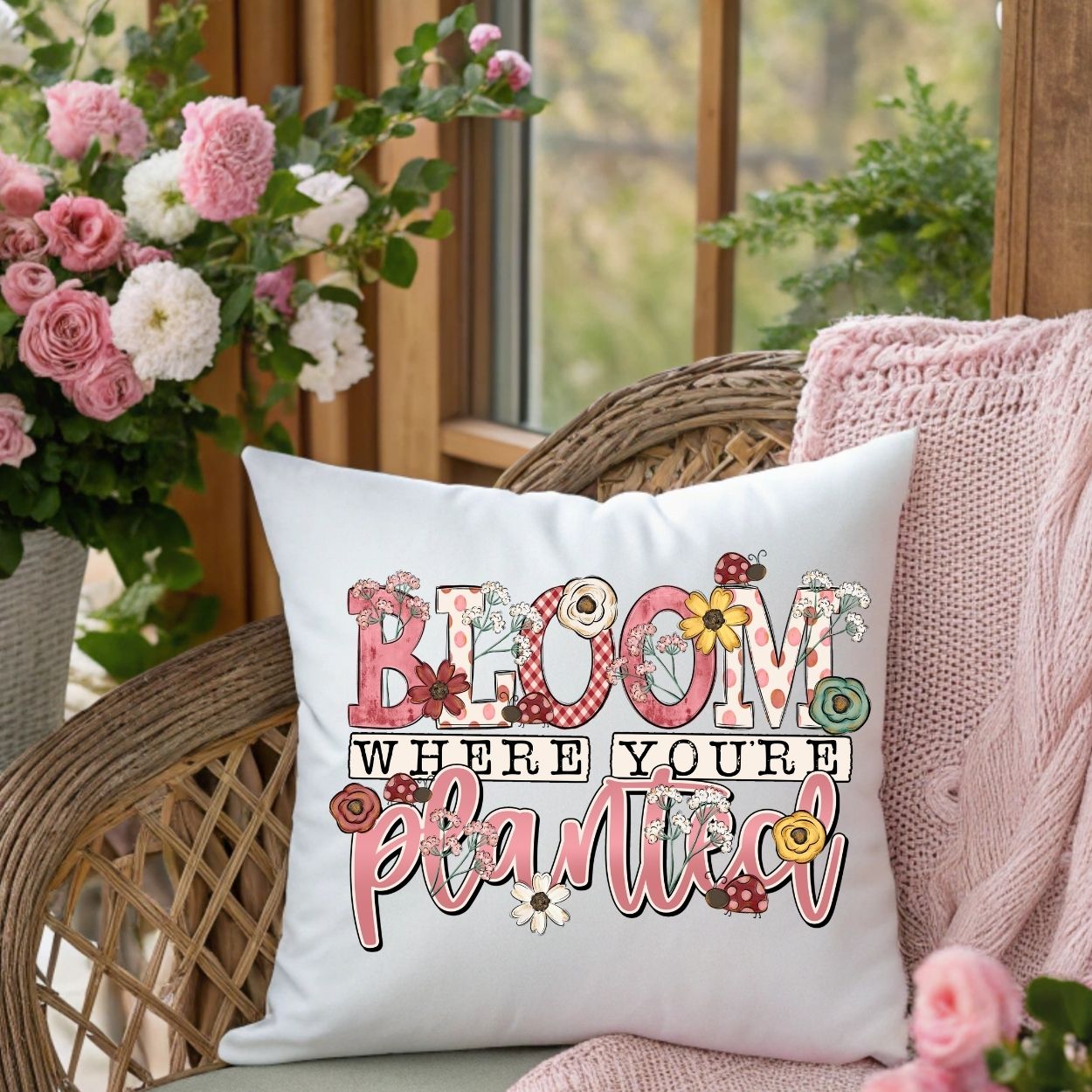 Throw Pillow- Bloom Where you are Planted Floral