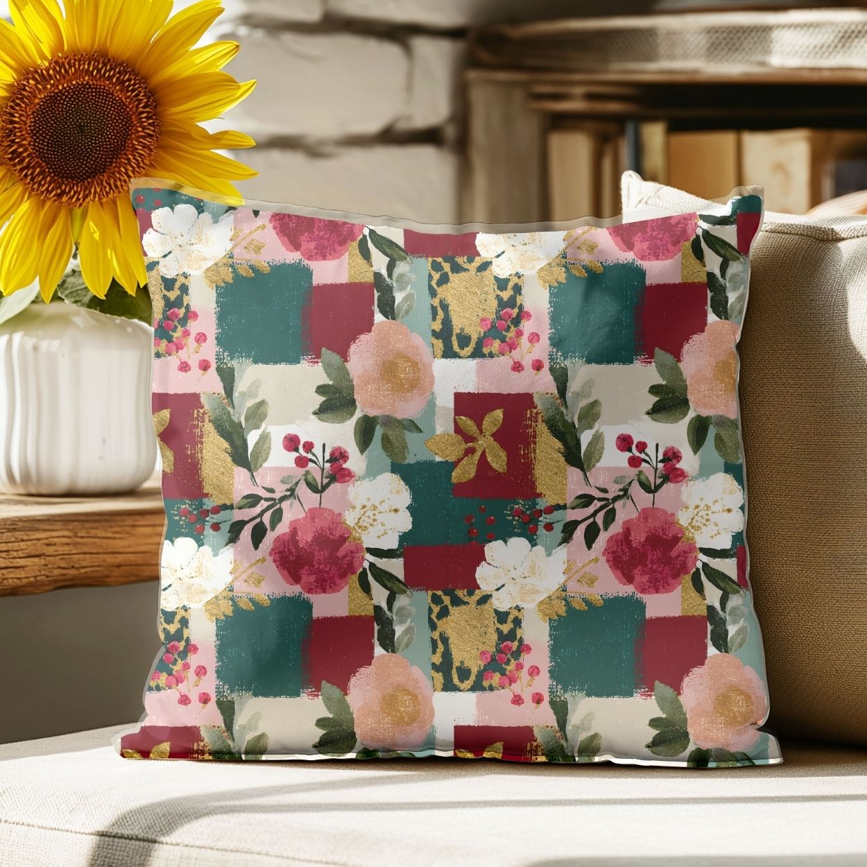 Throw Pillow-Jewel tones Floral