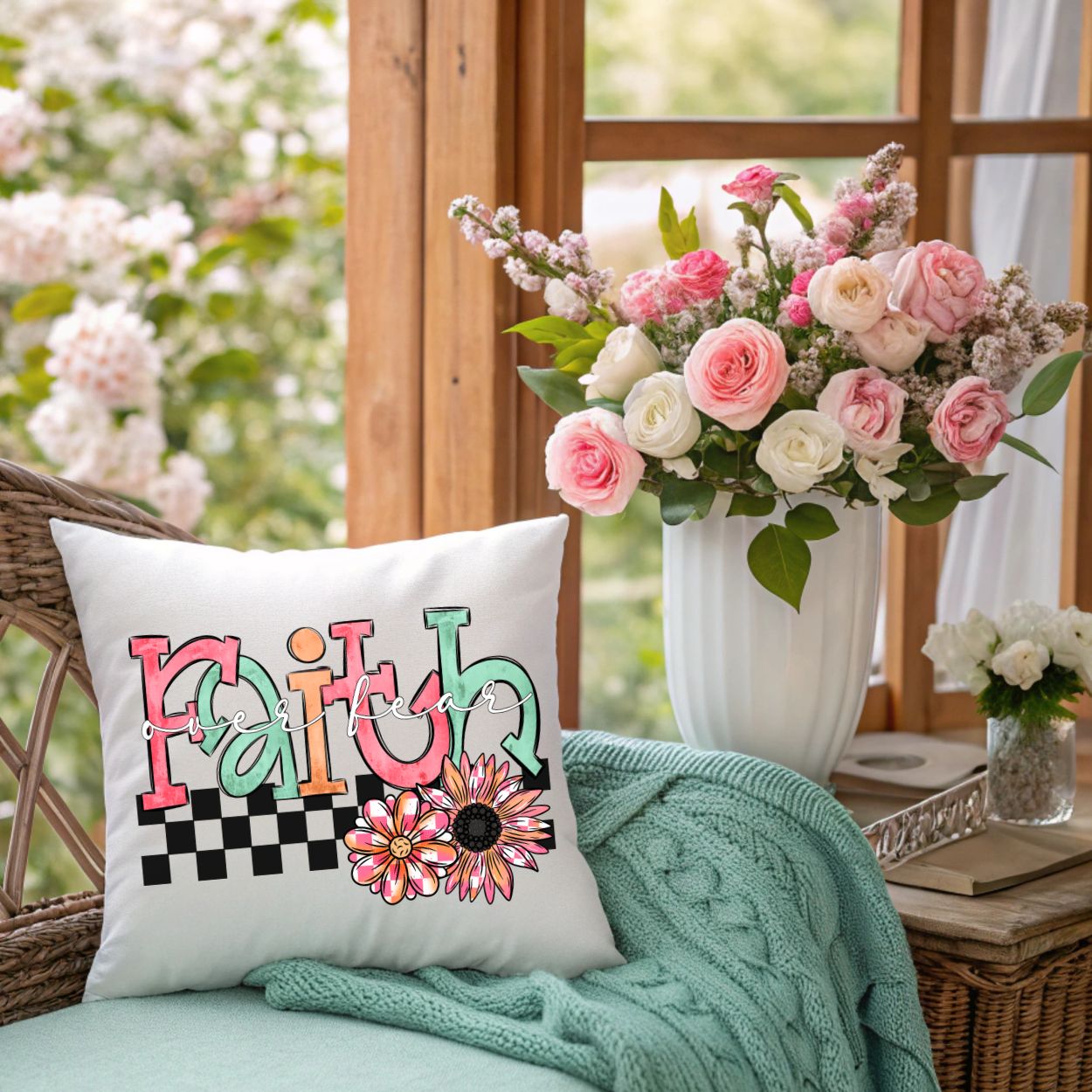 Throw Pillow- Floral Faith