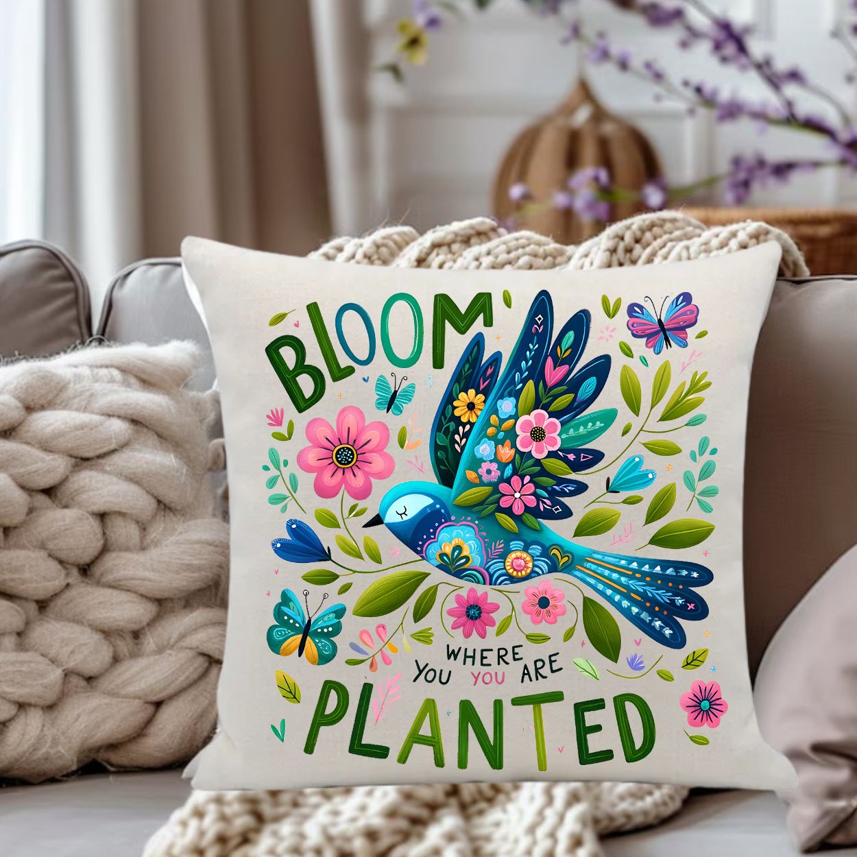 Throw Pillow- Bloom Where you are Planted