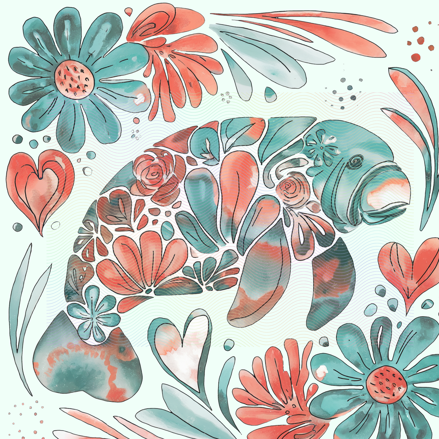 Boho Marine Life- Hand Drawn Manatee