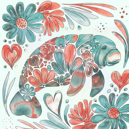 Boho Marine Life- Hand Drawn Manatee