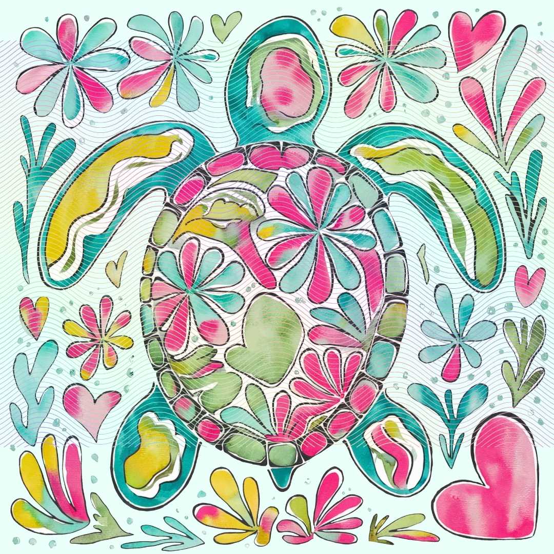 Boho Marine Life- Hand Drawn Sea Turtle