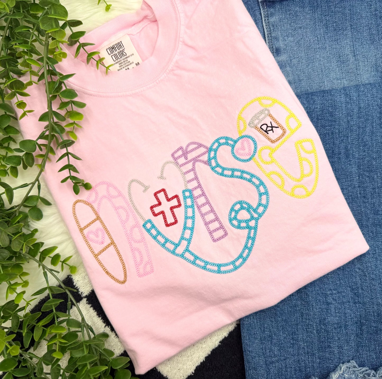 Nurse Design Embroidered Colored Icons  -Tee or Sweatshirt