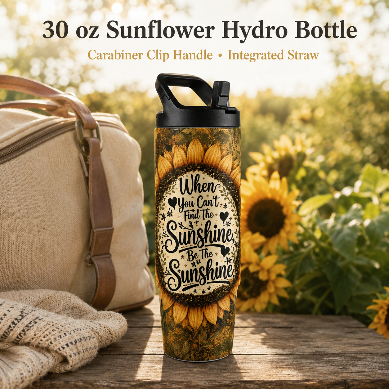 Sunshine and Sunflowers Themed 30 oz Hydro Bottle