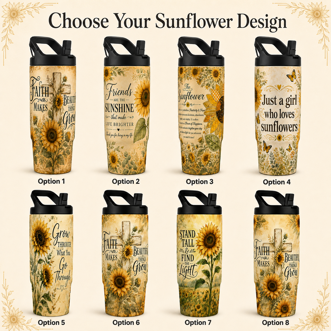 Sunshine and Sunflowers Themed 30 oz Hydro Bottle