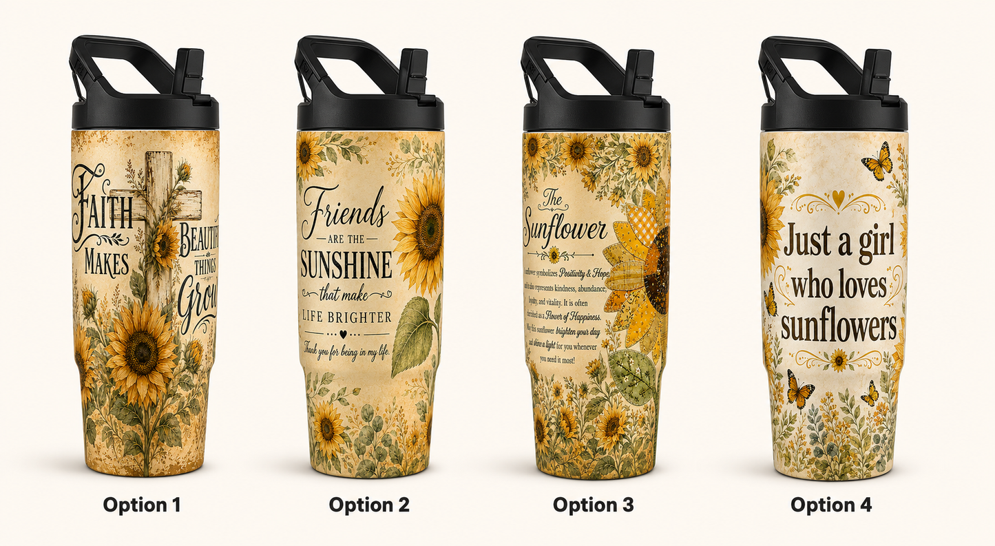 Sunshine and Sunflowers Themed 30 oz Hydro Bottle