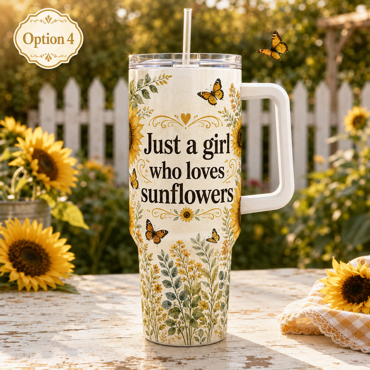Sunflowers and Sunshine Themed 40oz. Tumbler